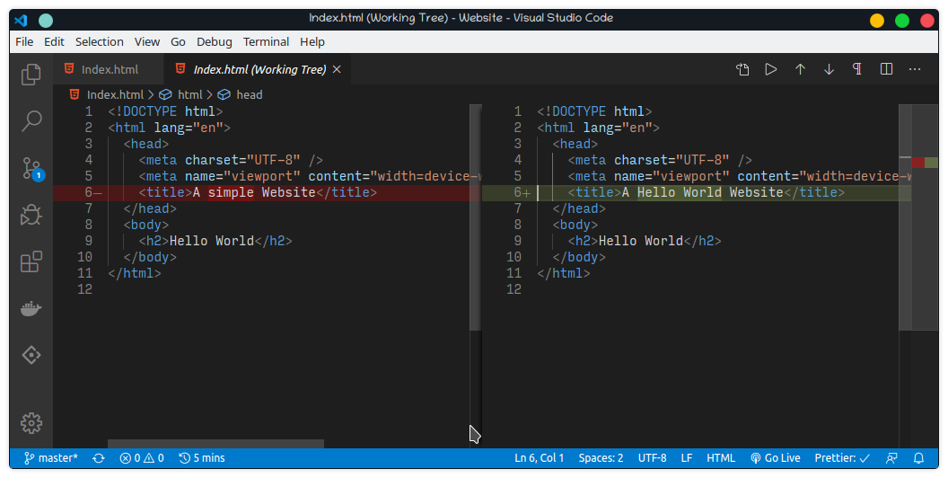 VS Code, a text editor, has a feature that shows you the changes youāve made.