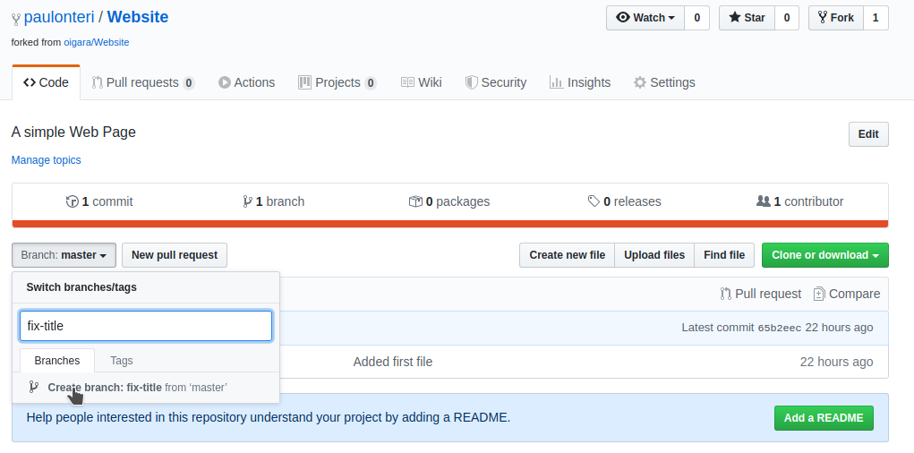Creating a new** branch **named āfix-titleā